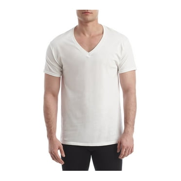 Hanes Mens 4-Pack FreshIQ V-Neck Shirt, White, Large