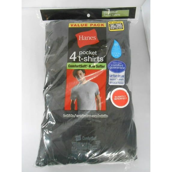 Hanes Men's Pocket T-shirts 4-pack Sizes M-3X Black, Gray, Red or Blue