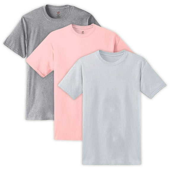 Hanes Mens 5.2 oz HEAVYWEIGHT Short Sleeve T-shirt (Pack of 3) (1 Light Steel / 1 White / 1 Pale Pink)