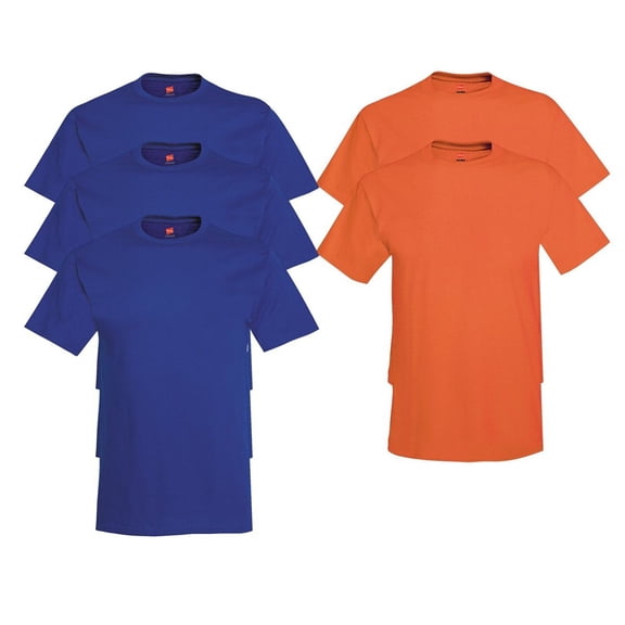 Hanes Mens 5.2 oz HEAVYWEIGHT Short Sleeve T-shirt (Pack of 5) (2 Orange / 3 Deep Royal)