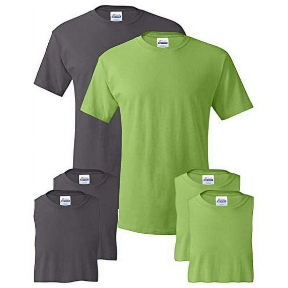 Hanes Mens 5.2 oz HEAVYWEIGHT Short Sleeve T-shirt (Pack of 6) (3 Smoke Gray / 3 Lime)