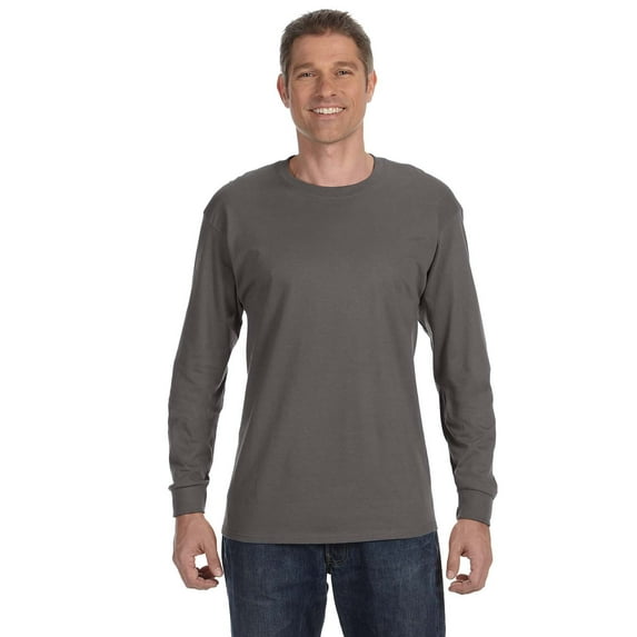 Hanes Mens Authentic Long-Sleeve T-Shirt (Pack of 2) (1 Smoke Gray / 1 Navy)
