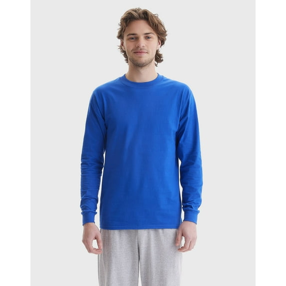 Hanes Beefy Men's Long Sleeve T-Shirt, Cotton Deep Royal 2XL