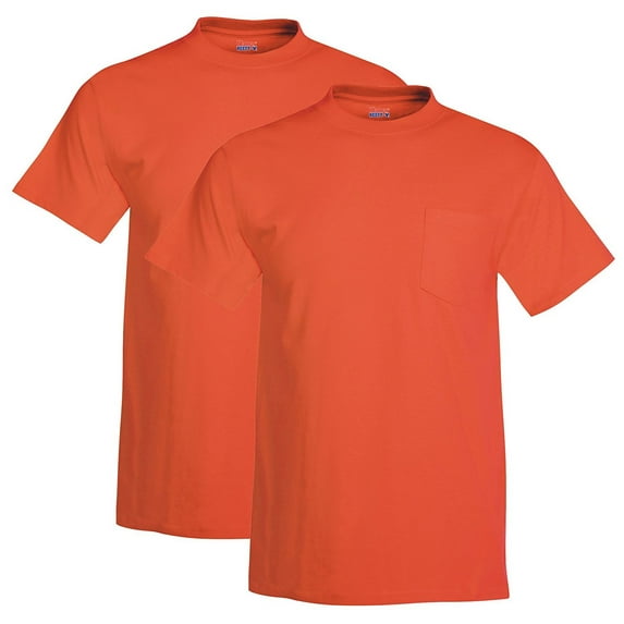 Hanes Mens Beefy-T Pocket T-Shirt (Pack of 2) 2 Orange
