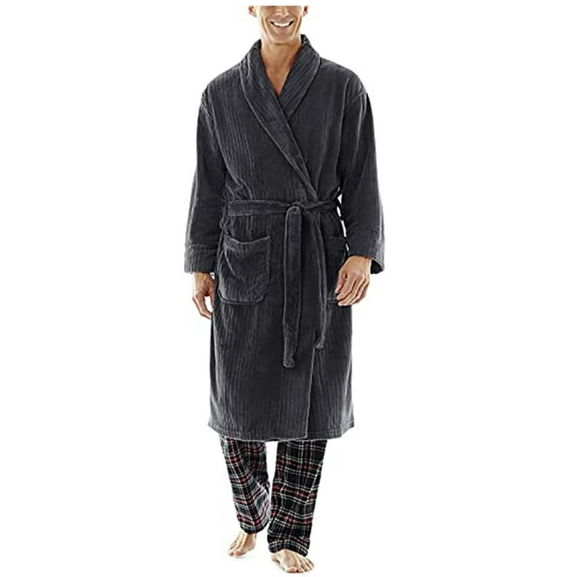 Hanes Mens Big and Tall Adult Male Soft Touch Cozy Fleece Robe Black