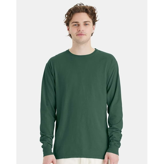 Hanes Mens ComfortWash Garment Dyed Long Sleeve Tee, 2XL, Field Green