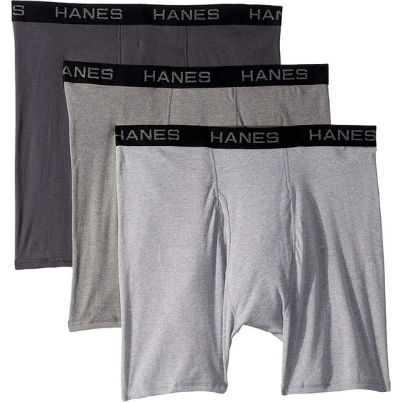 Hanes Mens Core Cotton Boxer Briefs Pack Medium Black/Grey