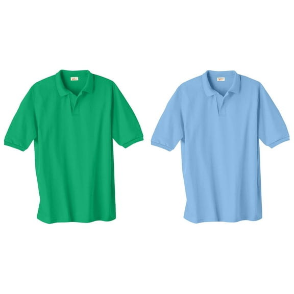 Hanes Mens Cotton-Blend EcoSmart® Jersey Polo (Pack of 2) (1 Kelly Green / 1 Light Blue)