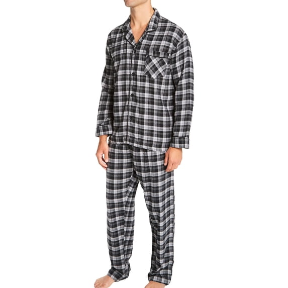 Men's Hanes 4039 Plaid Flannel Pajama Set (Black Multi Plaid L)