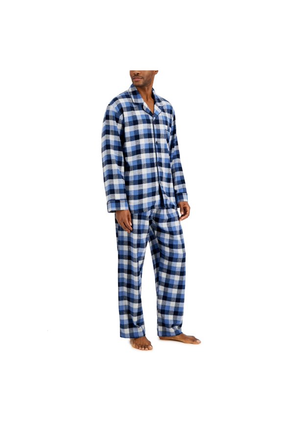 Men's Hanes Ultimate® Plaid Flannel Pajama Set Color: Blue Buffalo Plaid Size: M