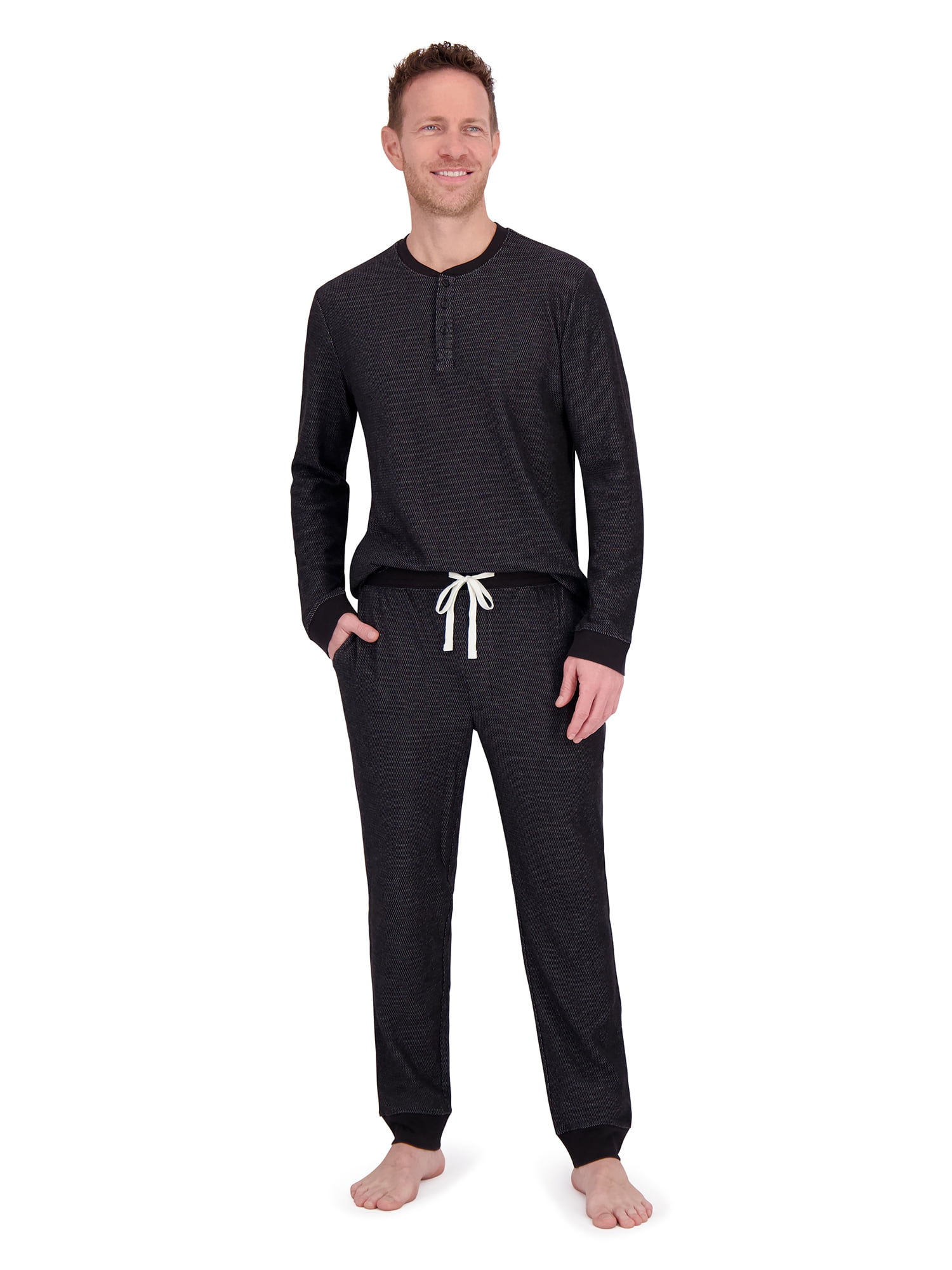 Hanes Mens Raschel Thermal Henley Pajama Top and Sleep Jogger Set, Sizes S-2XL