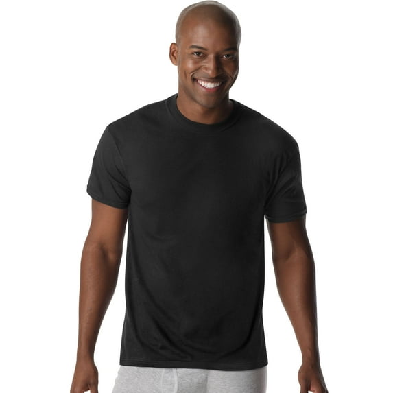 Hanes Mens Red Label X-Temp 6-Pack Dyed Crewneck Undershirts, L, Black