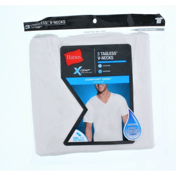 Hanes Mens Tagless 3 T-Shirts STRETCH White V-Neck SMALL Wicking Odor Control