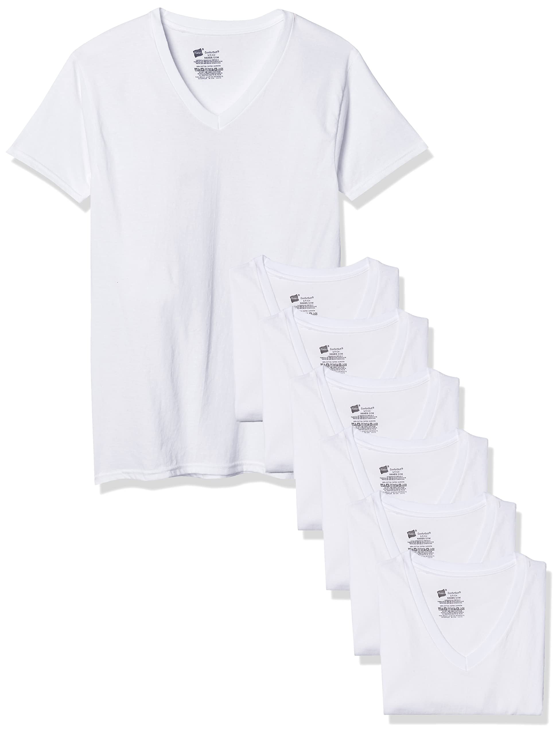 Hanes White V-Neck T P5 (S / P, Blanco