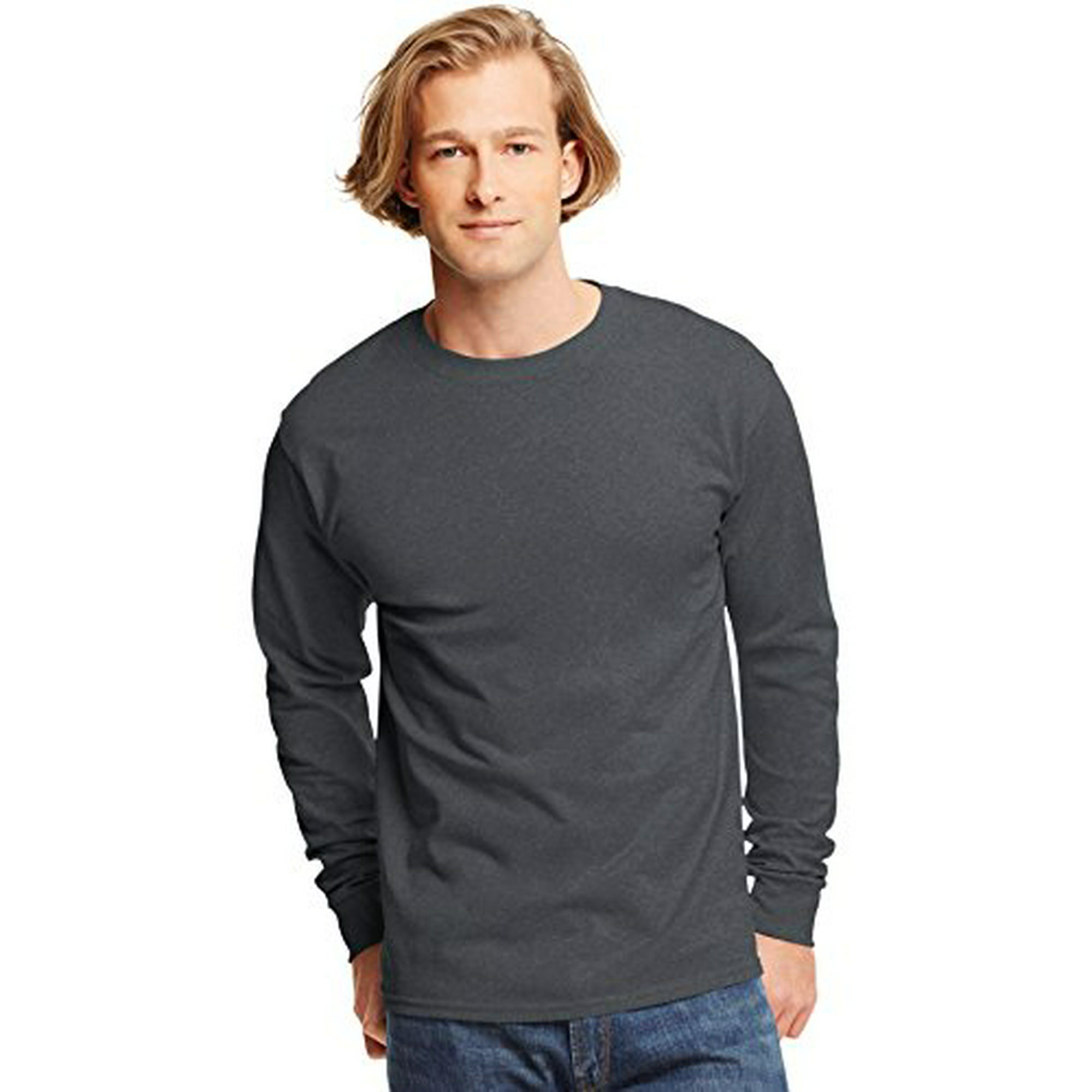 Mens Tagless Cotton Crew Neck Long-Sleeve Tshirt - Walmart.com
