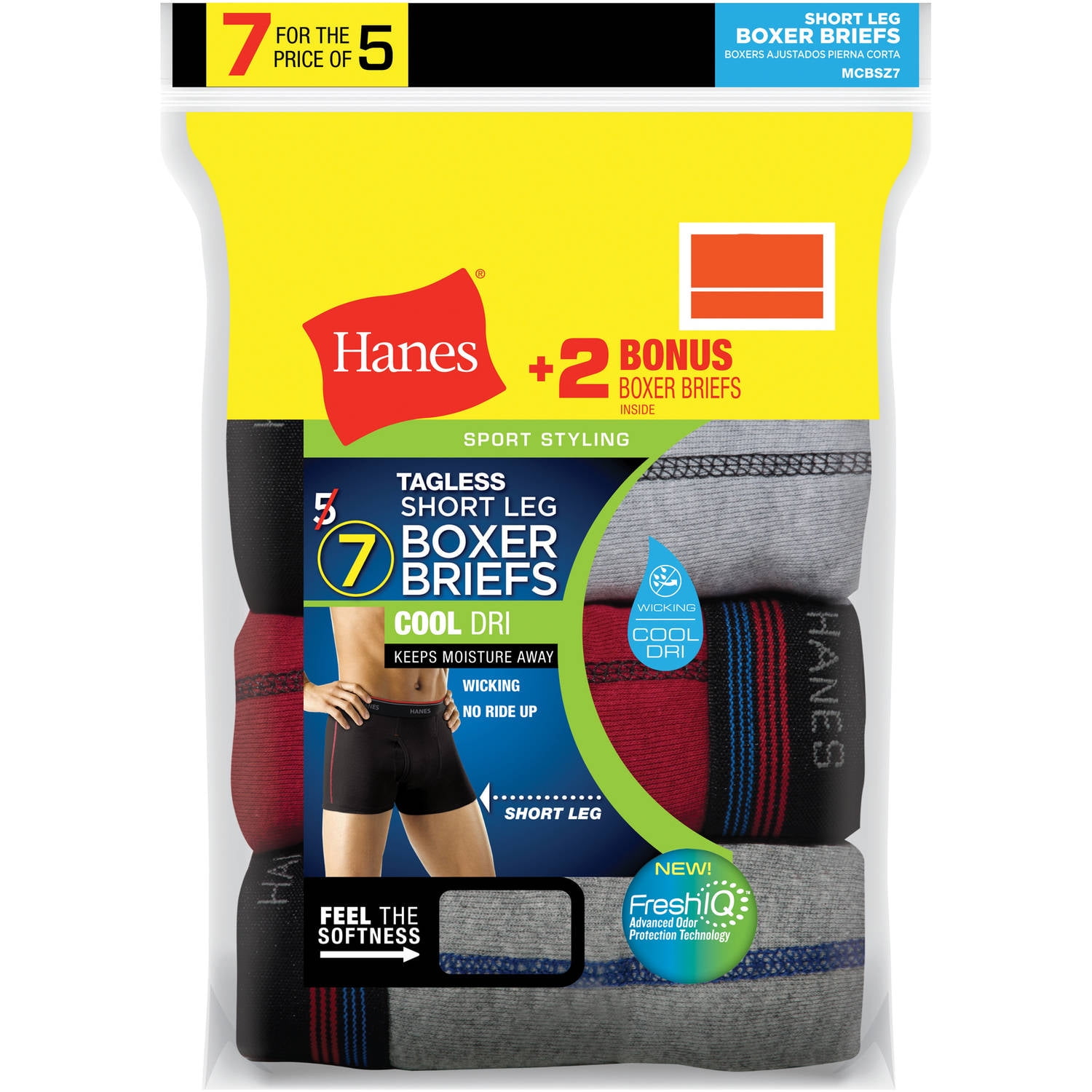 Hanes Mens Tagless Short Leg Sport Inspired Boxer Brief, 5 + 2 Pack