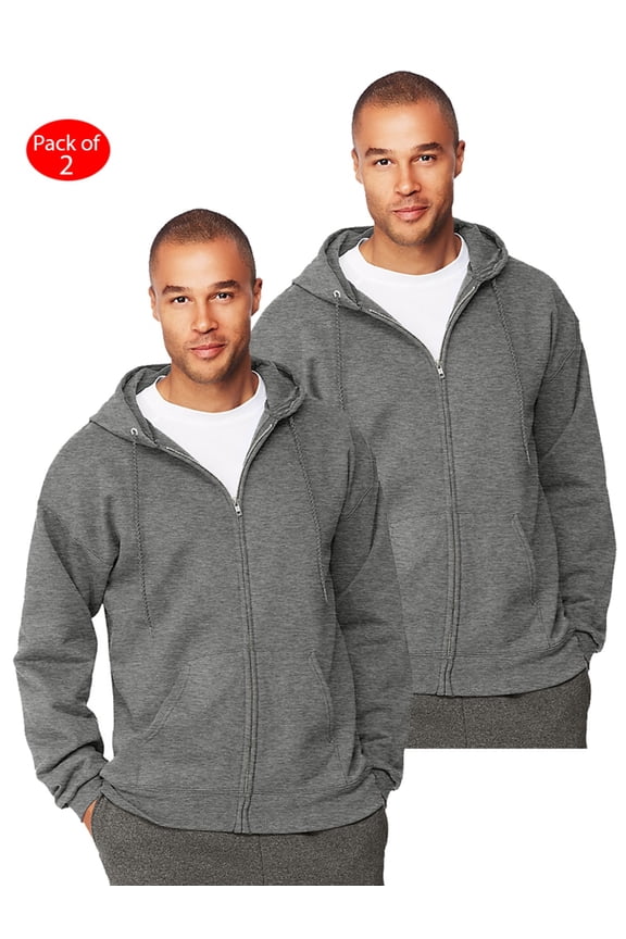 Mens Ultimate Cotton; Heavyweight Full Zip Hoodie, Color: Charcoal Heather, Size: XL --- PACK OF 2 (Men's Athleticwear - Original Company Packing)
