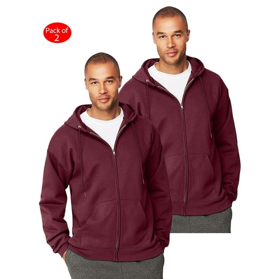 Hanes Mens Ultimate Cotton; Heavyweight Full Zip Hoodie, Color: Maroon, Size: XL --- PACK OF 2 (Men's Athleticwear - Original Company Packing)