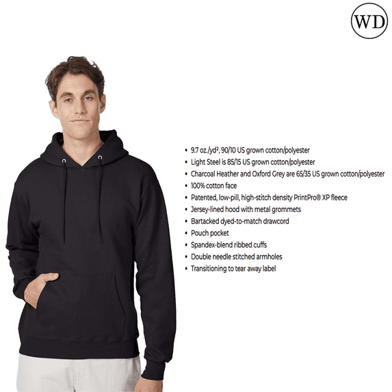 Hanes Mens Ultimate Cotton Hooded Sweatshirt Heavyweight Fleece Lined Hood Pullover Hoodie -WD17 (Black XL)