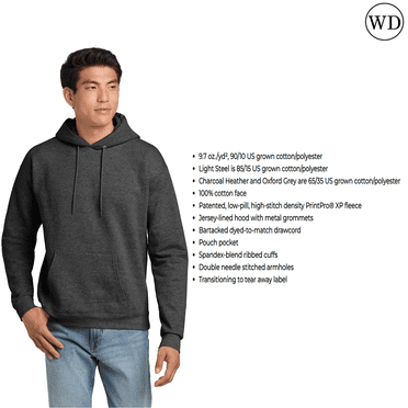 Hanes Mens Ultimate Cotton Hooded Sweatshirt Heavyweight Fleece Lined Hood Pullover Hoodie -WD17 (Charcoal Heather L)