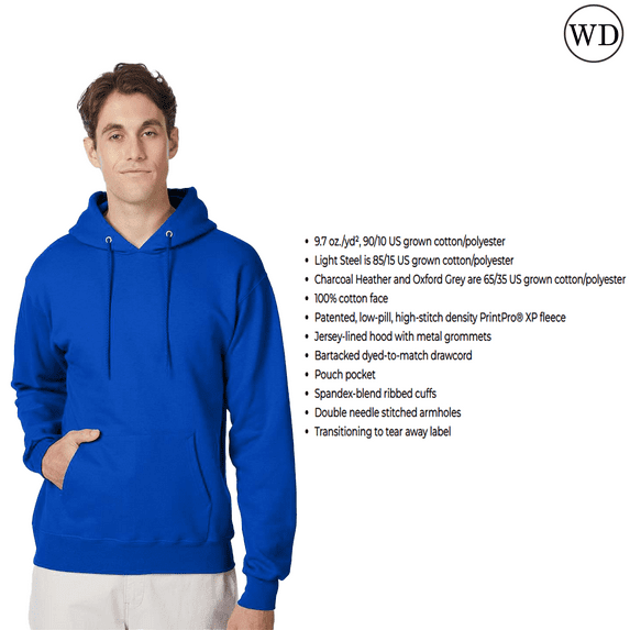 Hanes Mens Ultimate Cotton Hooded Sweatshirt Heavyweight Fleece Lined Hood Pullover Hoodie -WD17 (Deep Royal L)