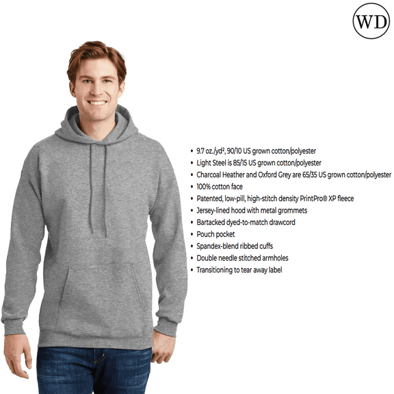 Hanes Mens Ultimate Cotton Hooded Sweatshirt Heavyweight Fleece Lined Hood Pullover Hoodie -WD17 (Light Steel 2XL)