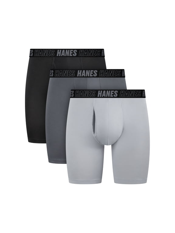 Mens Underwear Boxer Briefs 3-Pack - Moves Anti-Chafe - Total Support Pouch - X-Temp Cooling