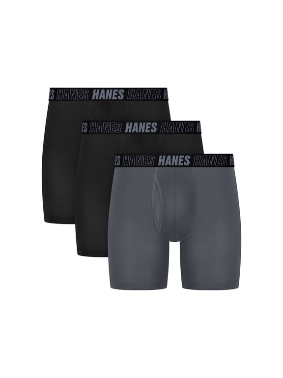 Mens Underwear Boxer Briefs 3-Pack - Moves Anti-Chafe - Total Support Pouch - X-Temp Cooling
