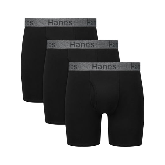 Hanes Mens Underwear Boxer Briefs Pack - 3-Pack, Cotton Stretch - Stay Dry Pouch