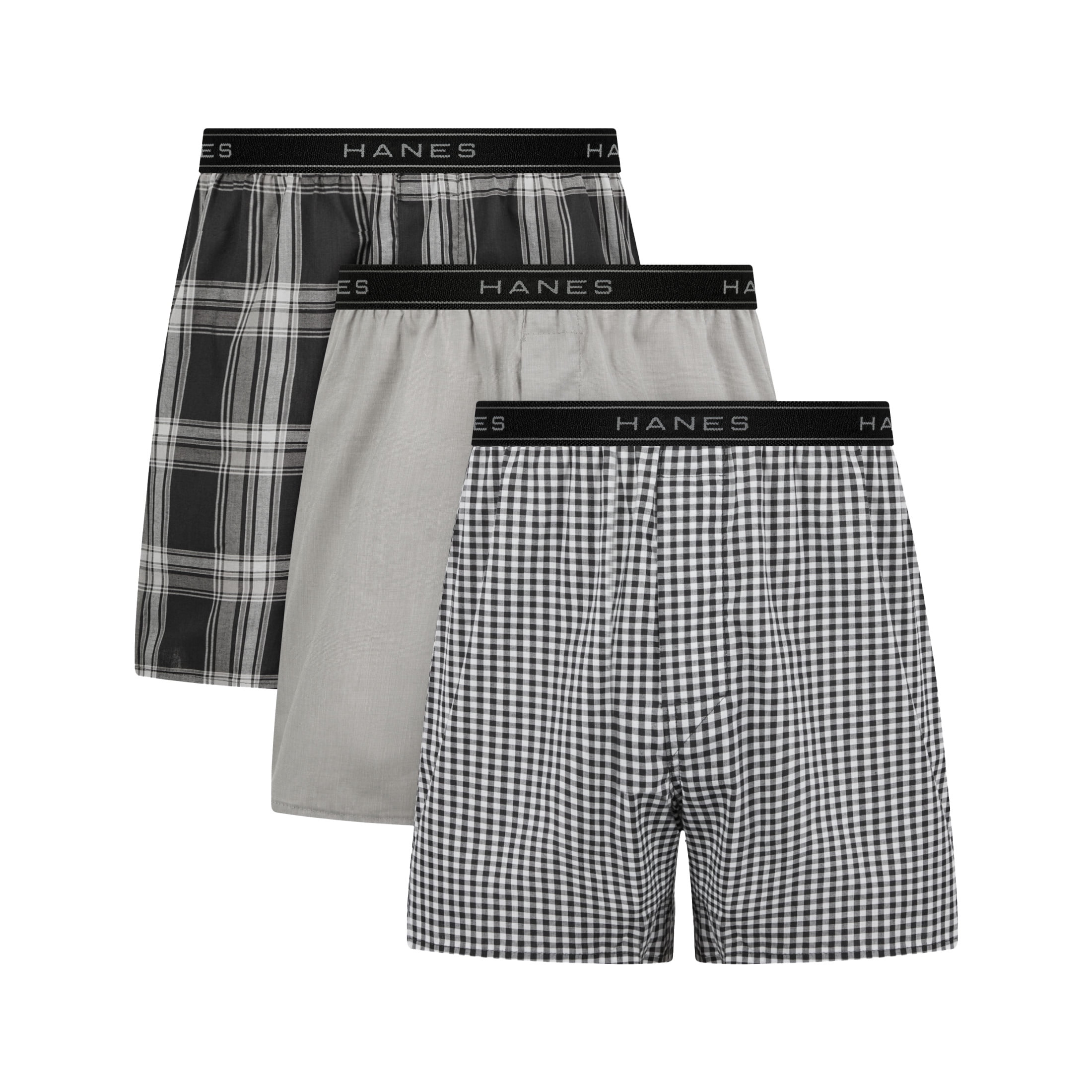 Hanes Mens Underwear Boxers, 3-Pack, Core Plus Cotton Stretch Woven Underwear Pack STTWW3