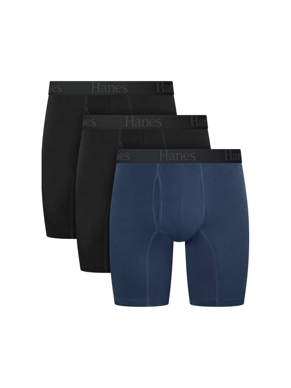 Mens Underwear Long Leg Boxer Briefs 3-Pack - Comfort Flex Fit - Wicking - Supportive Pouch