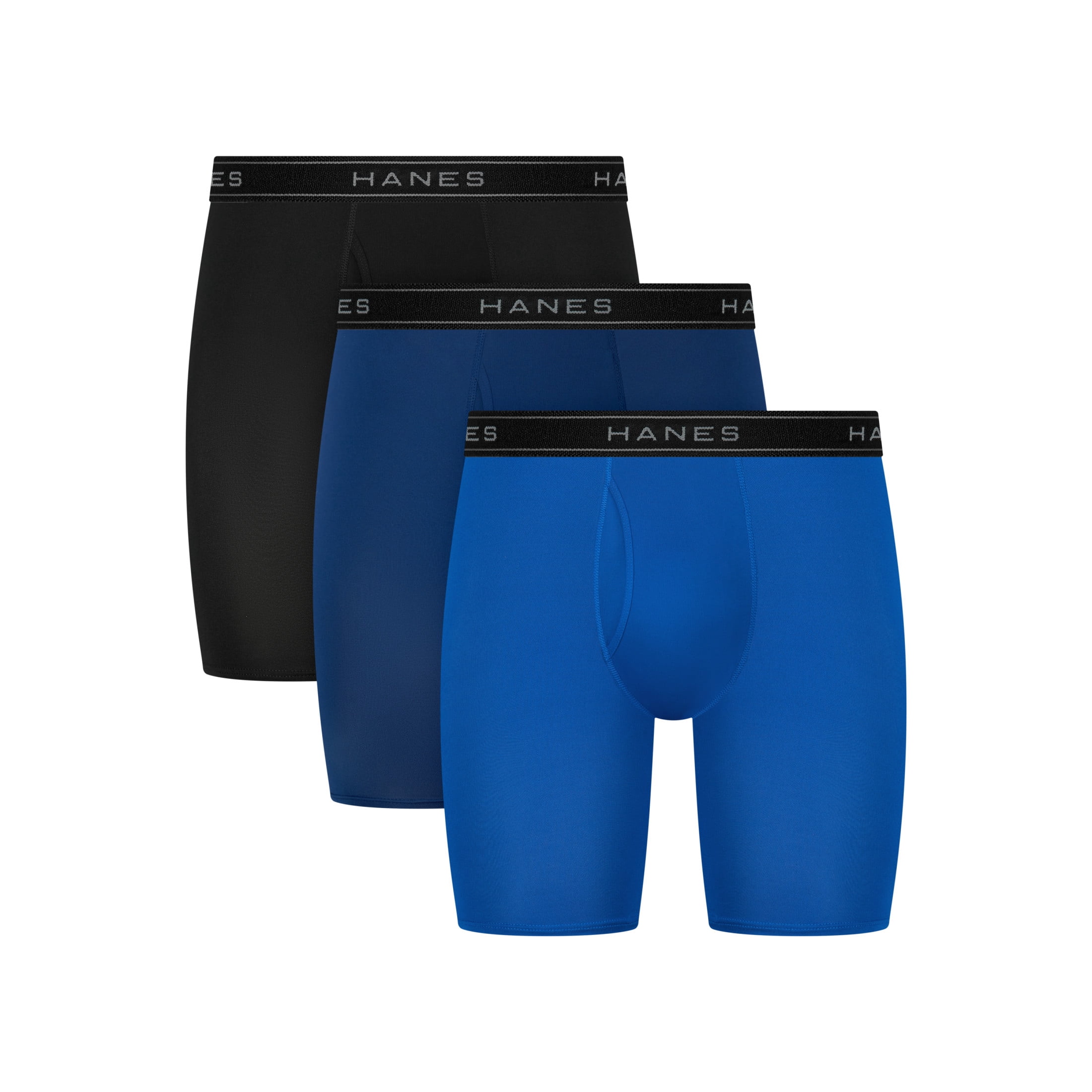 Hanes Mens Underwear Long Leg Boxer Briefs, 3-Pack, Core Plus Performance Stretch SYTLL3