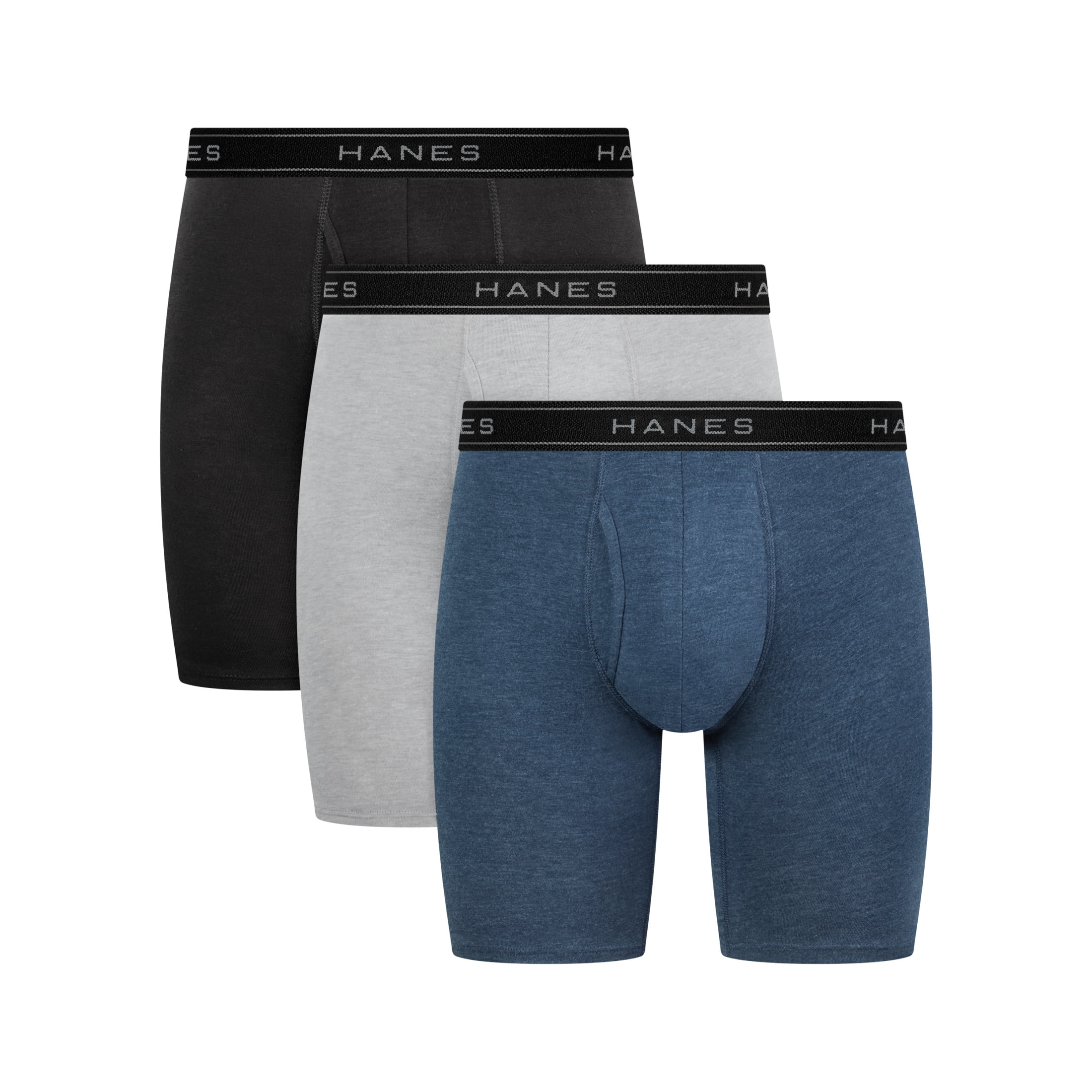 Hanes Mens Underwear Long Leg Boxer Briefs, 3-Pack, Cotton Stretch, Moisture Wicking