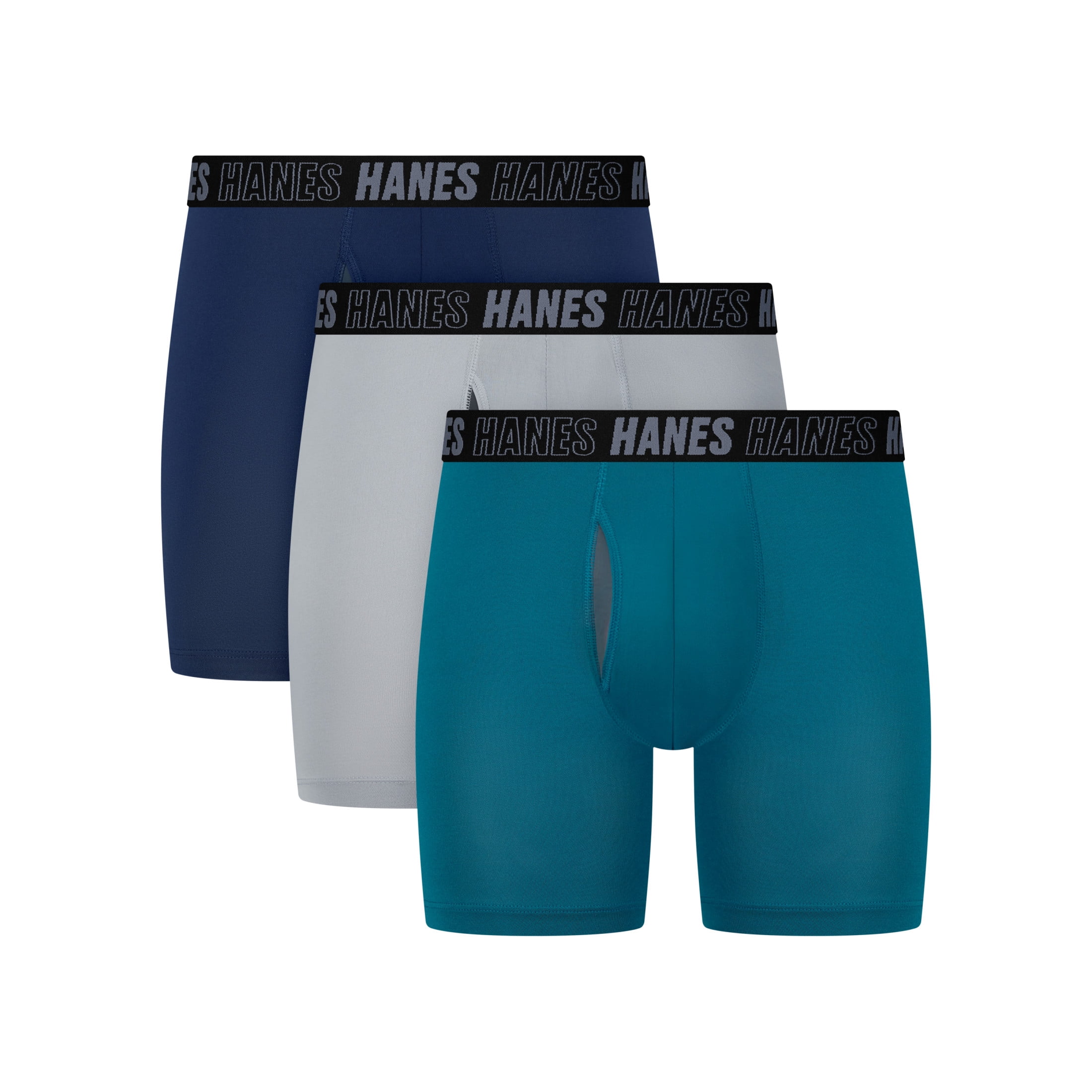 Hanes Mens Underwear Long Leg Boxer Briefs, 3-Pack, Moves Anti-Chafe with Total Support Pouch