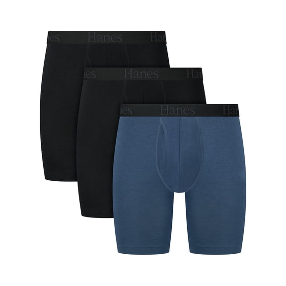 Hanes Mens Underwear Long Leg Boxer Briefs, 3-Pack, Total Support Pouch, Wicking