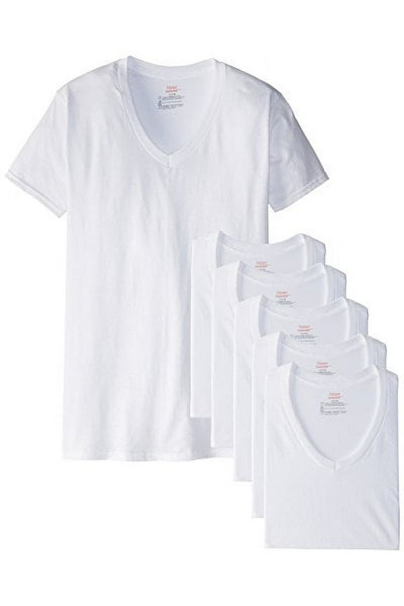 Mens White V-Neck T 6-Pack XXX-Large, White - 6 Pack