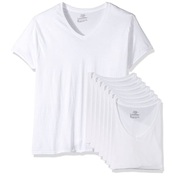 Hanes Mens' White V-Neck T-Shirt, 6 + 1 Bonus Pack