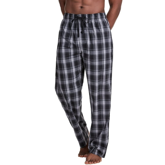 Hanes Mens Woven Stretch Plaid Pant, 5XL, Black/Grey Large Plaid