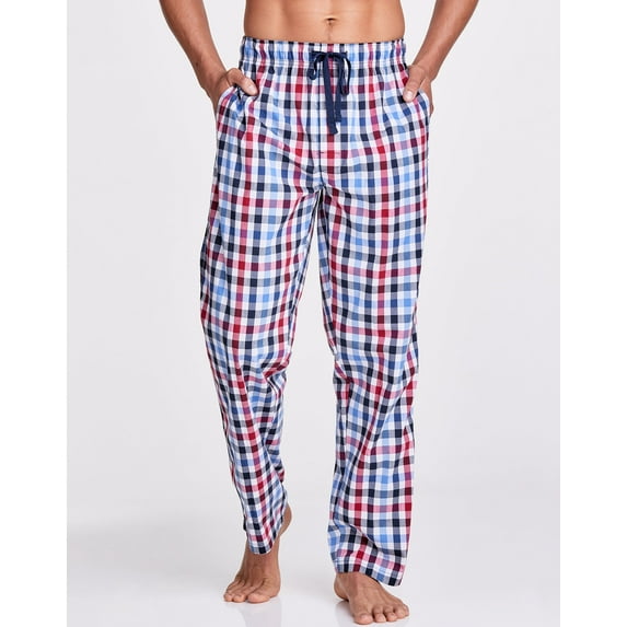 Hanes Mens Woven Stretch Plaid Pant, L, Red/Blue Gingham