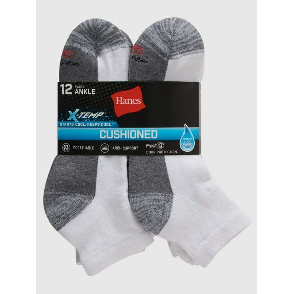 Hanes Mens X-Temp Cushioned with Arch & Vent Ankle Socks, 12 Pack