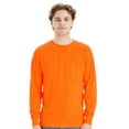 thumbnail image 1 of Hanes Mne’s Long Sleeve Pocket T-Shirt 60/30/10 Polyester/Ring-Spun Cotton/Rayon Heavyweight Durable Workwear Long Tee Shirt (Safety-Orange, S), 1 of 7