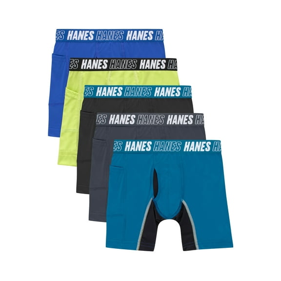 Hanes Boys Boxer Brief Underwear, 5-Pack, Moves Anti-Chafe, Moisture-Wicking, Assorted
