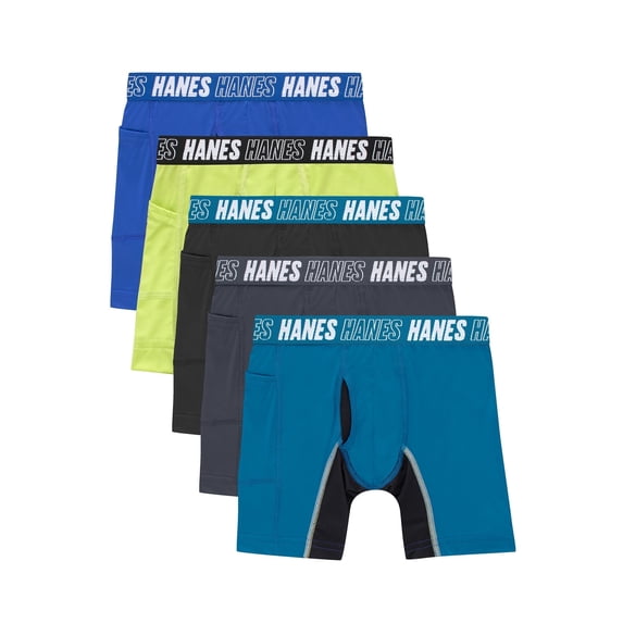 Hanes Moves Boys' Anti-Chafe Boxer Brief Underwear, Assorted, 5-Pack S