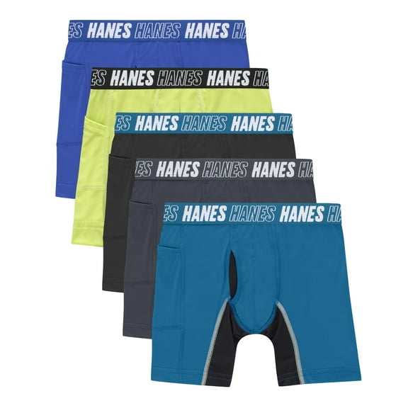 Hanes Boys Boxer Brief Underwear, 5-Pack, Moves Anti-Chafe, Moisture-Wicking, Assorted