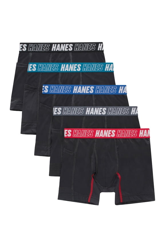 Boys Boxer Brief Underwear, 5-Pack, Moves Anti-Chafe, Moisture-Wicking, Black