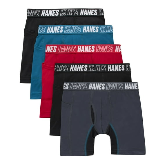 Hanes Boys Underwear Long-Leg Boxer Briefs, 5-Pack, Moves Anti-Chafing, Moisture-Wicking Underwear
