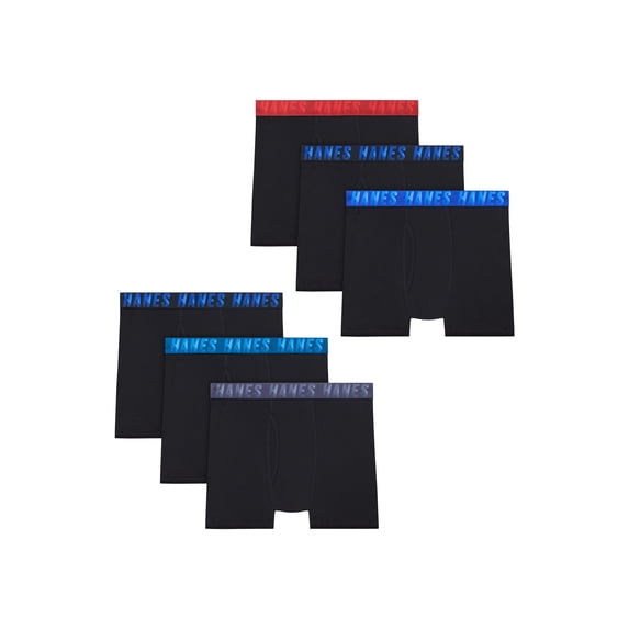 Hanes Moves X-Temp Boys' Underwear Boxer Briefs, 6-Pack, Performance Stretch, Moisture-Wicking Assorted S