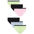thumbnail image 1 of Hanes Moves Girls' Underwear Bikinis Pack, 6-Pack, Lightweight Individual Pink/Black/Refreshing Green/Blue Flight 12, 1 of 3