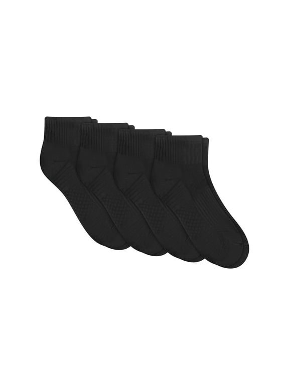Moves Impact Zone Men's Ankle Socks Pack, 4-Pair , Cushioned X-Temp Moisture-Wicking Black 6-12