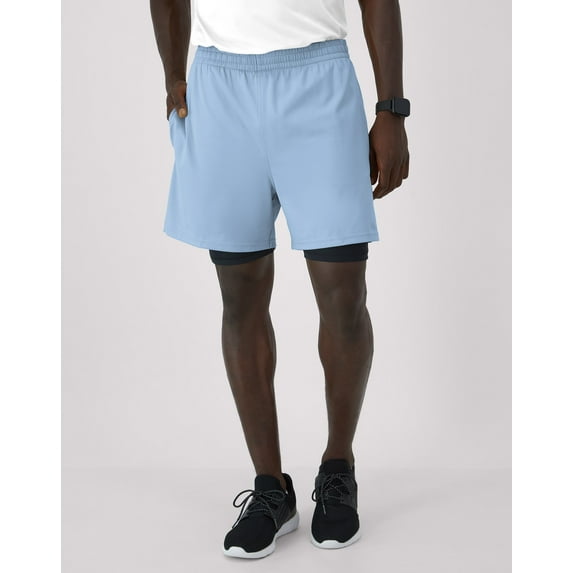 Hanes Moves Men's 2-in-1 Gym Shorts, 5" Inseam Upstate Blue/Black S